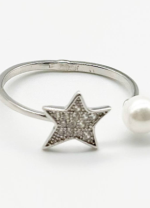 Срібна каблучка зі вставкою фіаніт/sea shell pearl, розмір 17,5, вага: 1.1 г