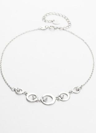 Серебряный браслет с вставкой кольца, размер 16-21 см x 0,1 см, вес: 2.4 г