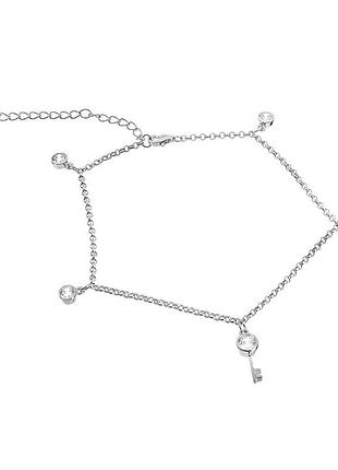 Серебряный браслет на ногу "ключ", плетение якорь+декор, размер 22,5 см x 0,1 см, вес: 5.8 г