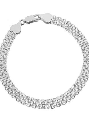 Серебряный браслет с плетением бисмарк, размер 19 см x 0,6 см, вес: 6.0 г