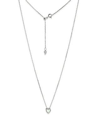 Серебряное колье с белым сердечком из опала, размер 48 см x 0,1 см, вес: 1.8 г