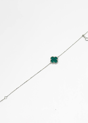 Срібний браслет в стилі "van cleef та arpels" зі вставкою малахіт, розмір 21 см x 0,1 см, вага: 2.2 г