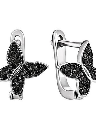 Срібні сережки в стилі "van cleef та arpels" зі вставкою фіаніт