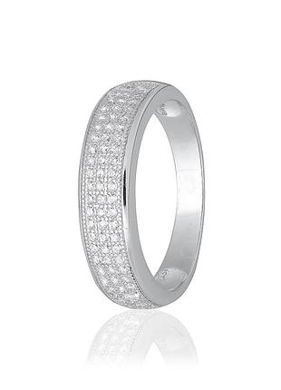 Серебряное кольцо с фианитами, размер 15,5, вес: 2.9 г