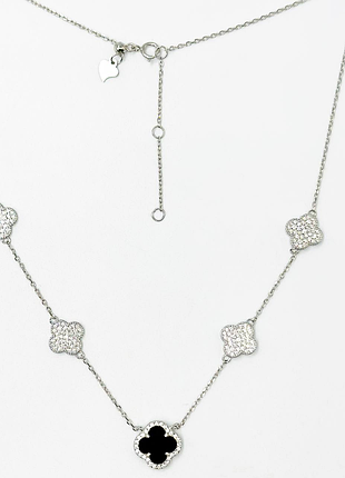 Срібне кольє в стилі "van cleef та arpels" зі вставкою онікс/фіаніт, розмір 43 см x 0,1 см, вага: 4.7 г