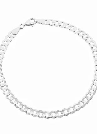 Серебряный браслет, гурмет (панцирь) плоский (079), размер 19 см x 0,45 см, вес: 4.3 г