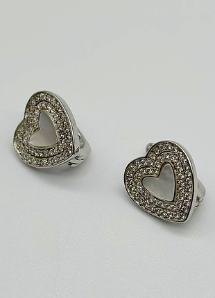 Срібні сережки в стилі "van cleef та arpels" зі вставкою фіаніт/перламутр