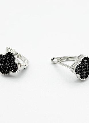 Срібні сережки в стилі "van cleef та arpels" зі вставкою фіаніт