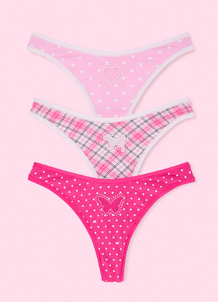 Набір бавовняних трусів стрінгів victoria's secret pink x elle, розмір m, 3 шт. оригінал