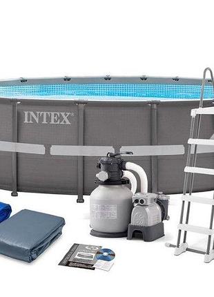 Каркасний басейн intex 26326, ultra frame xtr 488x122 см, пісочний фільтр, підстилка,тент, драбина