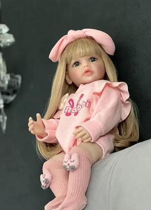 Лялька велика вінілова reborn 55см з довгим волоссям з соскою, бутилочкою