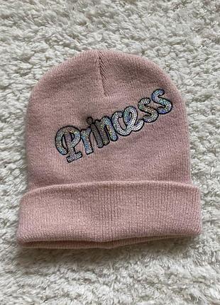 Шапка для дівчаток демісезонна рожева з написом princess