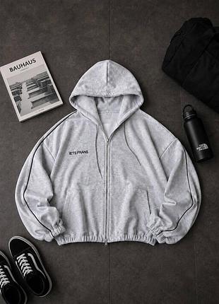 Жіноче худі oversize на блискавці з подвійним капюшоном і принтом меланж