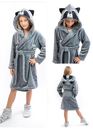 Халат махровый для девочки и мальчика енот, детский и подростковый, велсофт, от 104см до 158см 152
