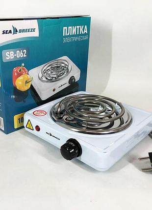 Настільна плита електрична sea breeze sb-062 1000 вт, настільна одноконфоркова, плита побутова