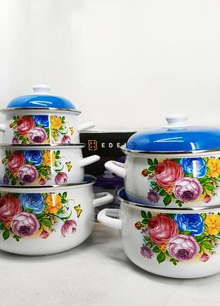Набор эмалированных кастрюль edenberg eb-1879 10 предметов