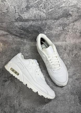 Оригінальні  кросівки nike air max 90 білі шкіряні (triple white).