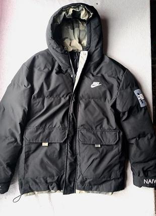 Чоловічий пуховик nike чорний xl (фактично s/m)