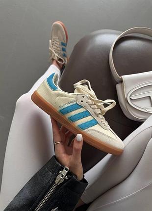 Жіночі бежеві кросівки adidas samba beige sporty & rich blue самба 36