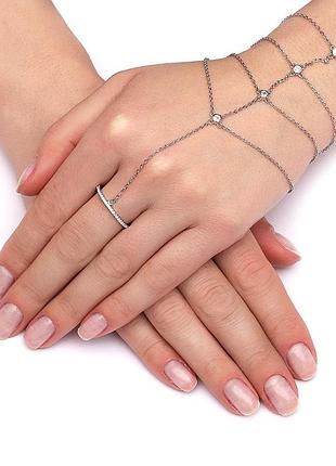 Серебряный браслет со вставкой фианит, размер 17 см x 5 см, вес: 4.9 г
