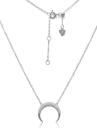 Серебряное колье с месяцем и фианитами, размер 43 см x 0,1 см, вес: 2.2 г