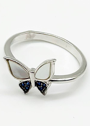 Серебряное кольцо в стиле "van cleef и arpels" со вставкой фианит/перламутр, размер 18,5, вес: 2.1 г