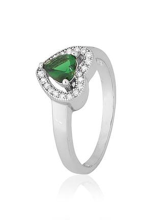 Серебряное кольцо с изумрудными фианитами, размер 19,5, вес: 3.0 г