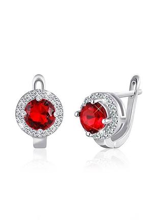 Серебряные серьги с красными фианитами