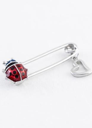 Серебряная брошь божья коровка