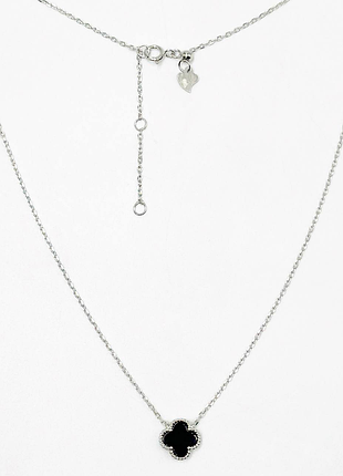 Срібне кольє в стилі "van cleef та arpels" зі вставкою онікс, розмір 43 см x 0,1 см, вага: 1.7 г