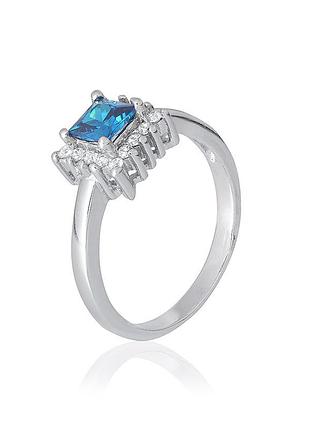 Серебряное кольцо с голубыми фианитами, размер 16,0, вес: 3.4 г