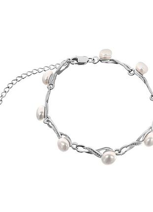 Серебряный браслет с жемчугом, размер 16,5 см x 0,6 см, вес: 8.5 г