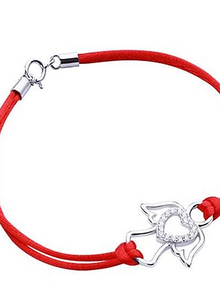 Серебряный браслет с красной нитью ангел с фианитами, размер 17,5 см x 0,4 см, вес: 1.9 г