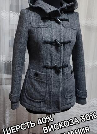 💕👍добротная тёплая твидовая куртка -пальто дафлкот с капюшоном от "s. oliver".