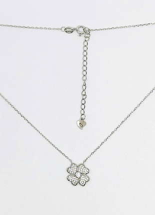 Срібне кольє в стилі "van cleef та arpels" з фіанітами, розмір 40 см x 0,1 см, вага: 2.4 г