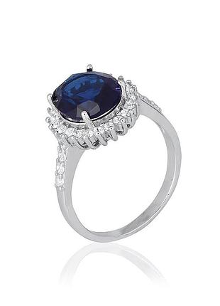 Серебряное кольцо с синими фианитами, размер 19,0, вес: 3.8 г