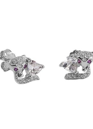 Срібні сережки покриті родієм з фіанітами