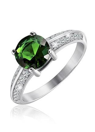 Серебряное кольцо с изумрудными фианитами, размер 17,5, вес: 2.3 г