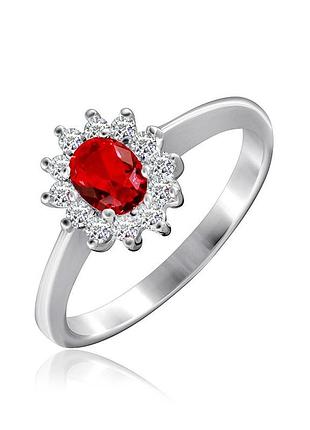 Серебряное кольцо с красными фианитами, размер 16,5, вес: 2.0 г