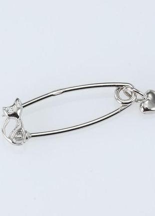 Серебряная брошь родированная котенок