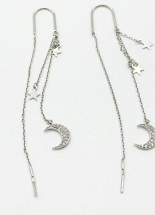 Срібні сережки в стилі "van cleef та arpels" зі вставкою фіаніт