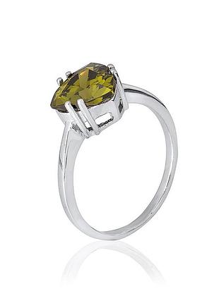 Серебряное кольцо с бледно-зелеными фианитами, размер 16,0, вес: 2.8 г