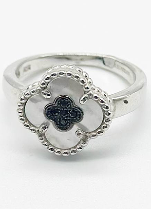 Серебряное кольцо в стиле "van cleef и arpels" со вставкой фианит/перламутр, размер 16,5, вес: 3.1 г