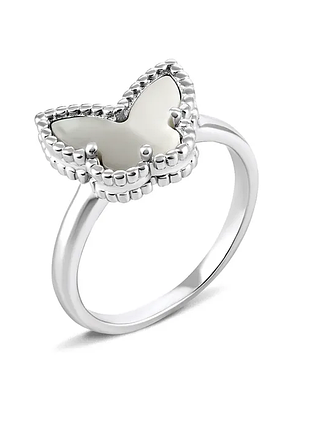 Серебряное кольцо в стиле "van cleef и arpels" со вставкой перламутр, размер 17,5, вес: 2.5 г
