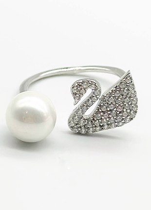 Срібна каблучка зі вставкою фіаніт/sea shell pearl, розмір 17,5, вага: 2.8 г