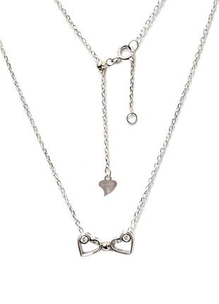 Серебряное колье родированное два сердца, размер 43 см x 0,1 см, вес: 2.1 г