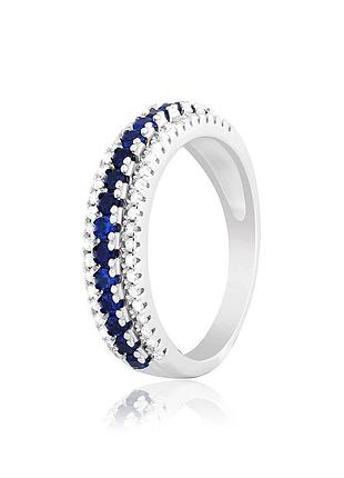 Серебряное кольцо с синими фианитами, размер 17,0, вес: 3.5 г