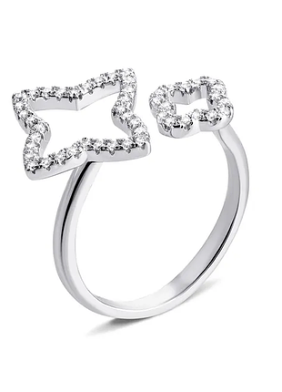 Серебряное кольцо в стиле "van cleef и arpels" с фианитами, размер 17,0, вес: 2.3 г