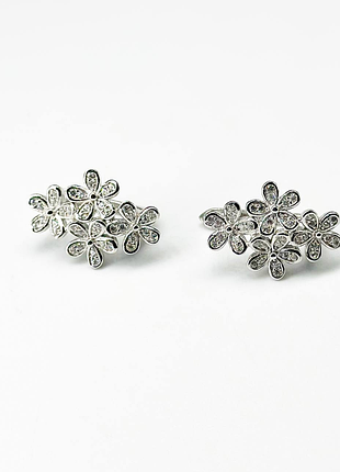 Серебряные серьги в стиле "van cleef и arpels" с фианитами