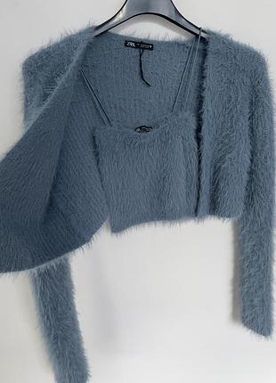 Zara fluffy s топ+кардиган 2